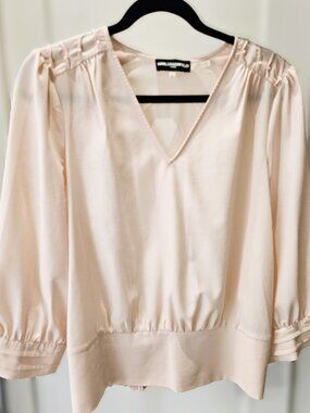 Karl Lagerfeld Paris Blush Silk Feel Blouse – Size S – Pearl Detail